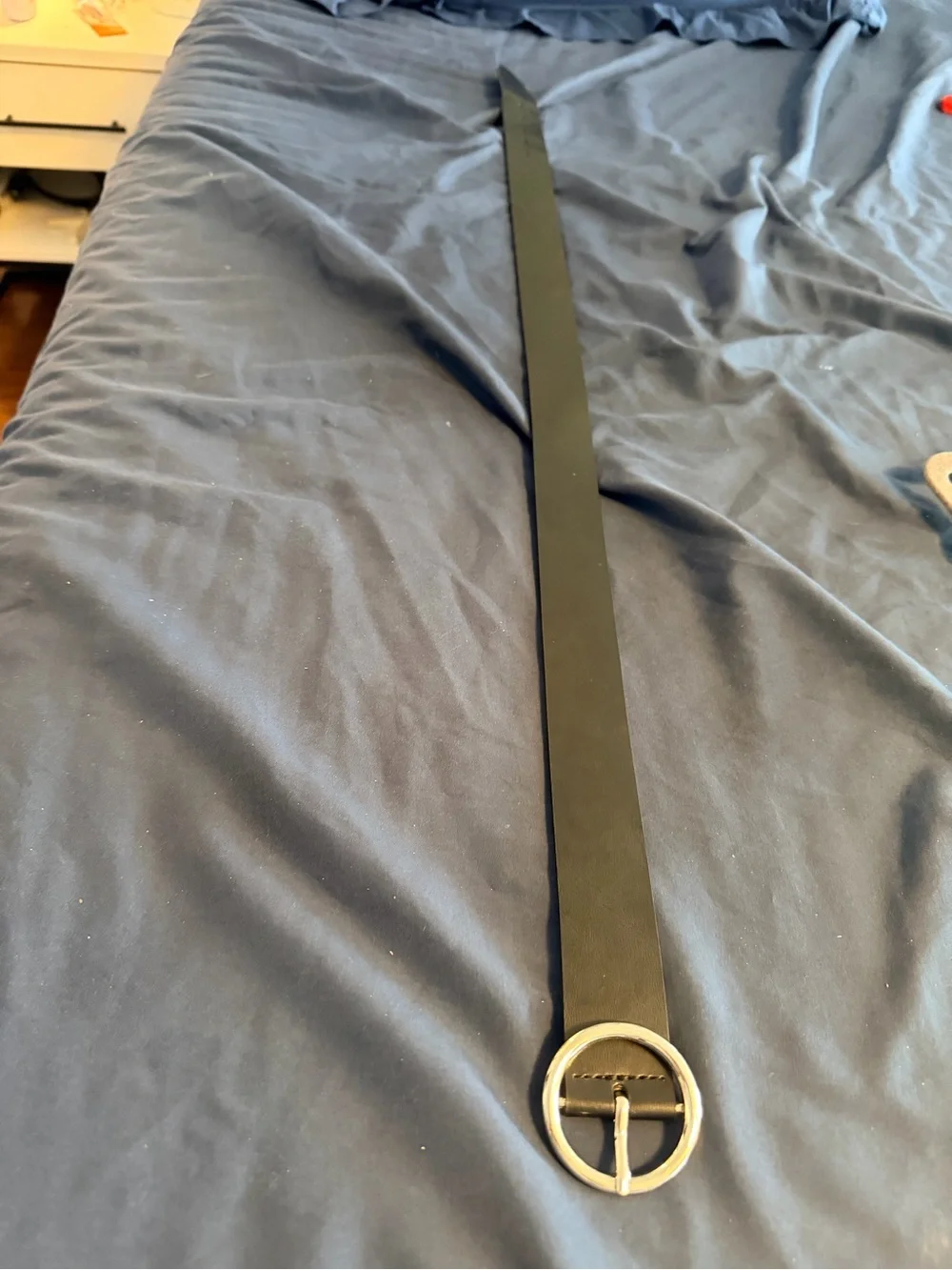 Women's Black Leather Belt with Round Silver Buckle